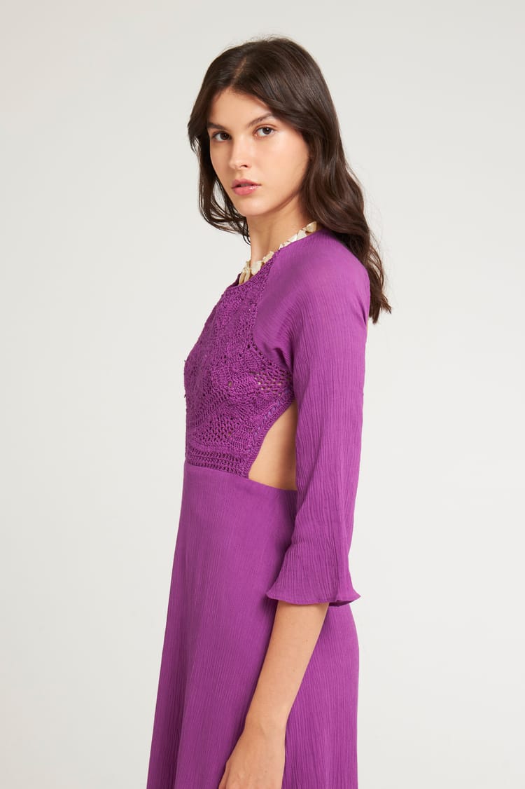 Antik Batik Robe Crochet Longue Violet Lumineux En Crêpe De Coton