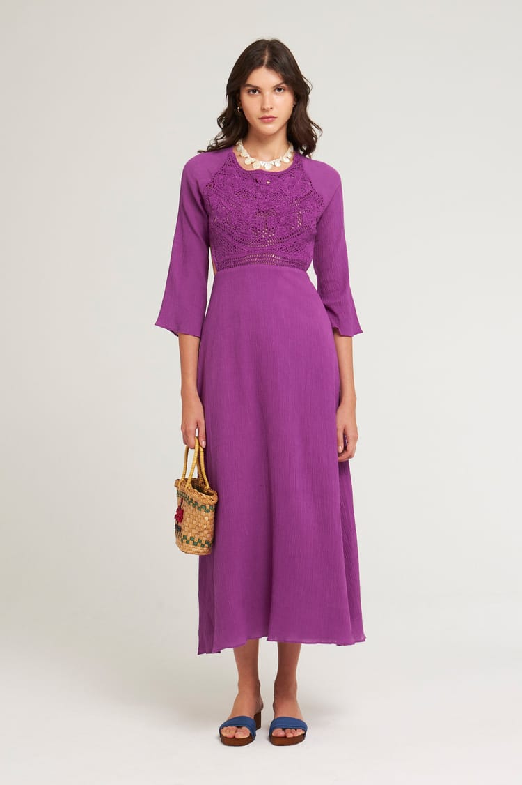 antik batik Robe crochet longue violet lumineux en Crêpe de Coton