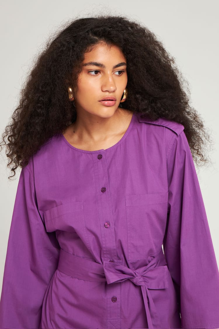 Antik Batik Robe Droite En Popeline De Coton Violet Profond