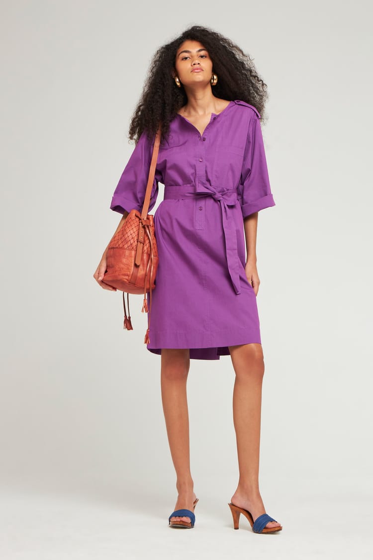 antik batik Robe droite en Popeline de Coton violet profond