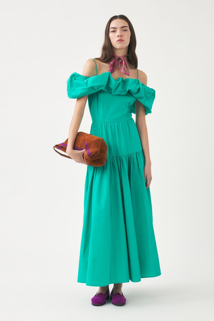 antik batik Robe longue bleu turquoise en popeline de coton