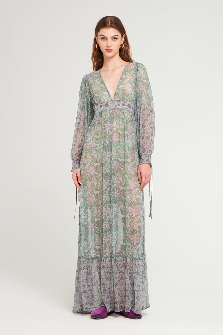 Antik Batik Robe Longue Bleue Et Fluide En Chiffon De Viscose