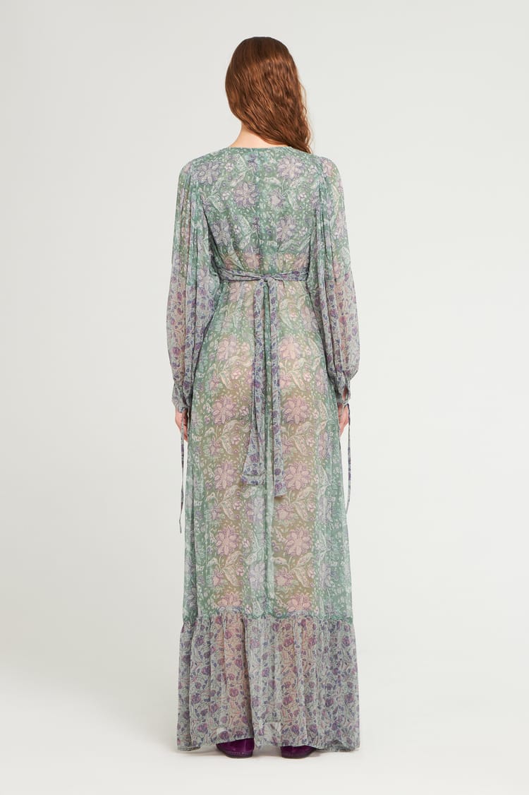 Antik Batik Robe Longue Bleue Et Fluide En Chiffon De Viscose