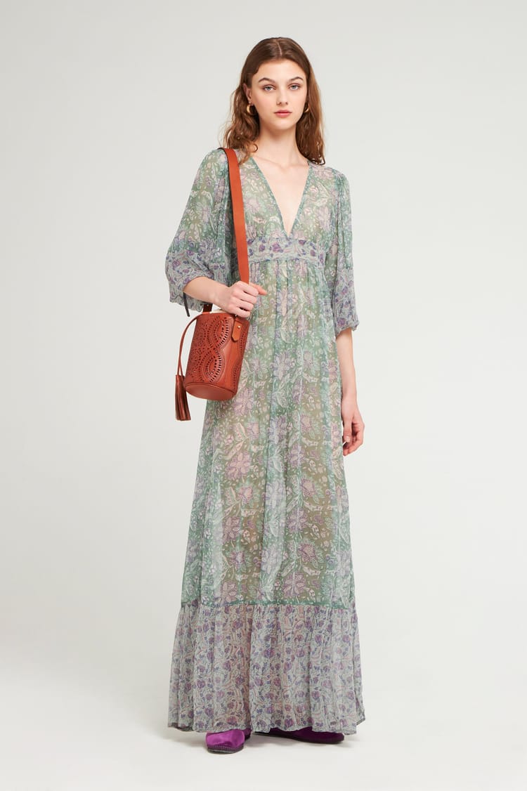 antik batik Robe longue bleue et fluide en chiffon de viscose