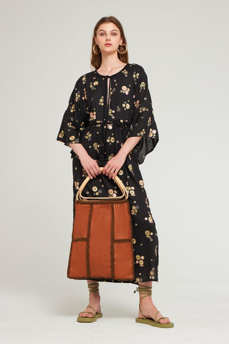 Antik Batik Robe Longue Brodée En Voile De Viscose Et Coton Petite Fleurs