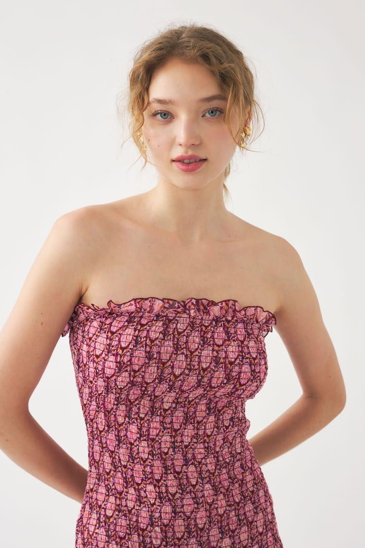 Antik Batik Robe Longue Bustier Rose Fluide Bleue En Mousseline De Viscose Aérienne