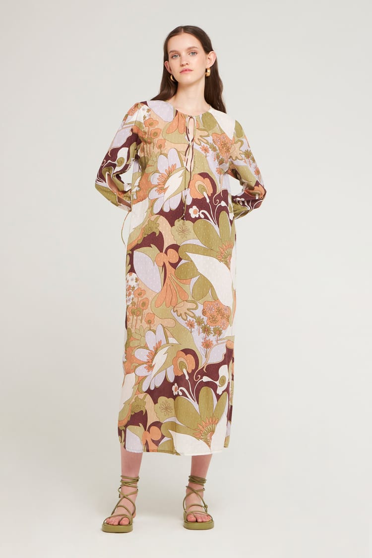 antik batik Robe longue cut out en voile de Coton plumetis