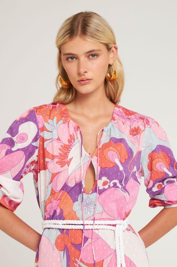 Antik Batik Robe Longue Cut Out Plumetis à Maxi Imprimé Vintage