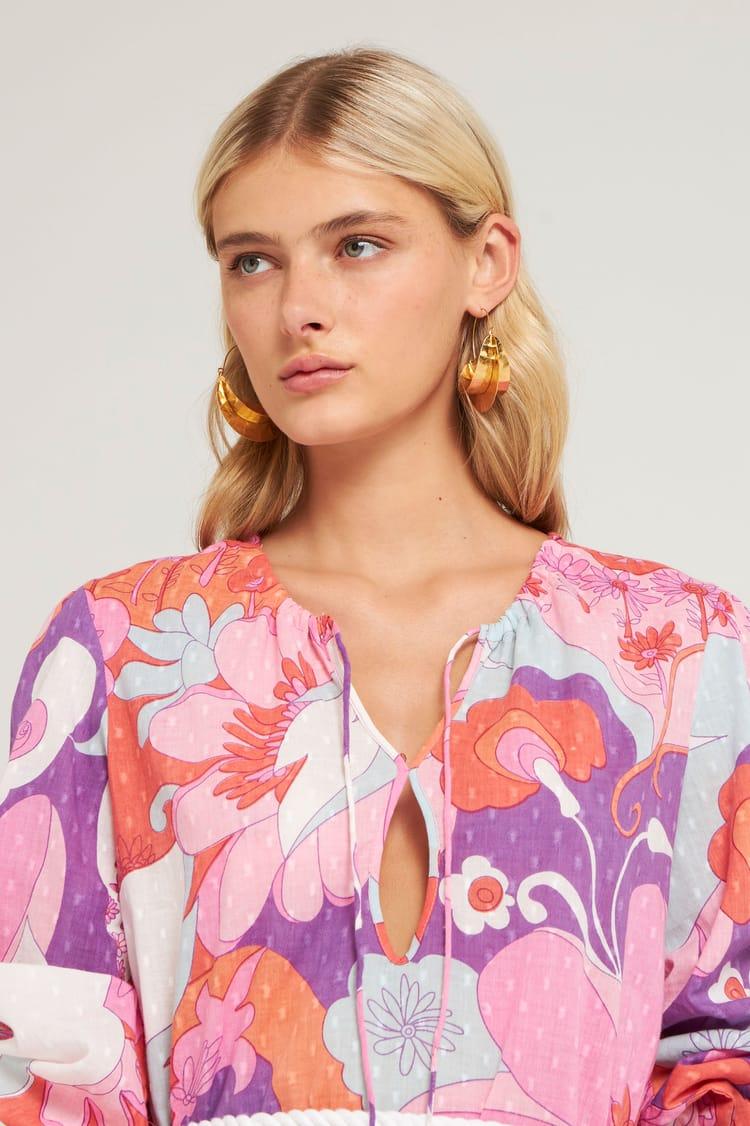 Antik Batik Robe Longue Cut Out Plumetis à Maxi Imprimé Vintage