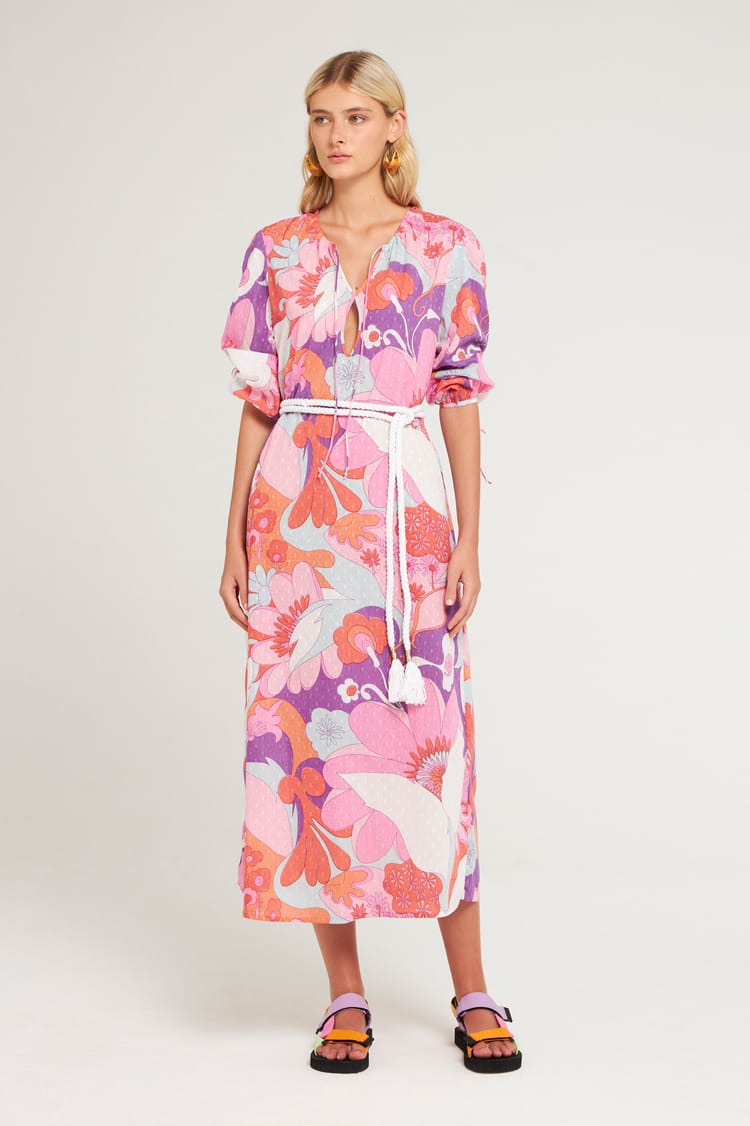 antik batik Robe longue cut out plumetis à maxi imprimé vintage