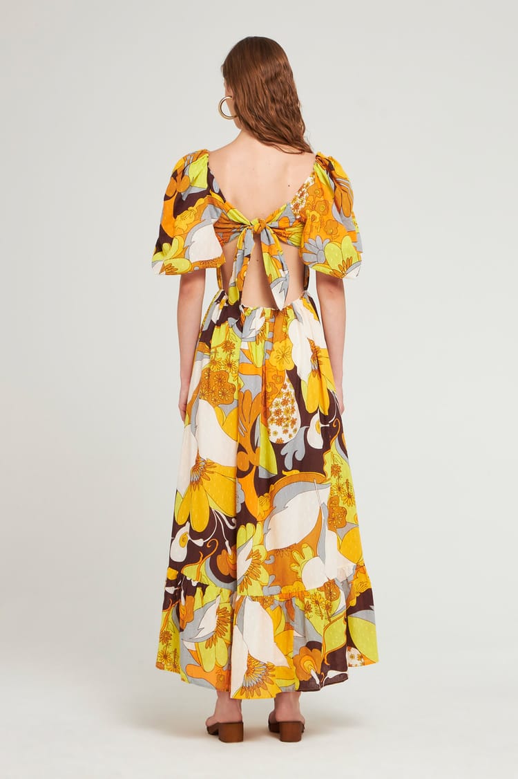 Antik Batik Robe Longue Dos Nu Plumetis à Maxi Imprimé Vintage