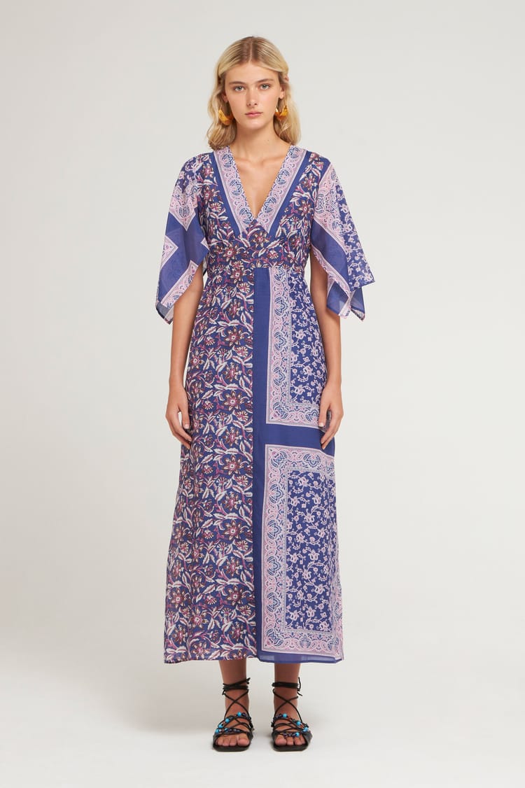 antik batik Robe longue en Coton et soie imprimé d'inspiration indienne