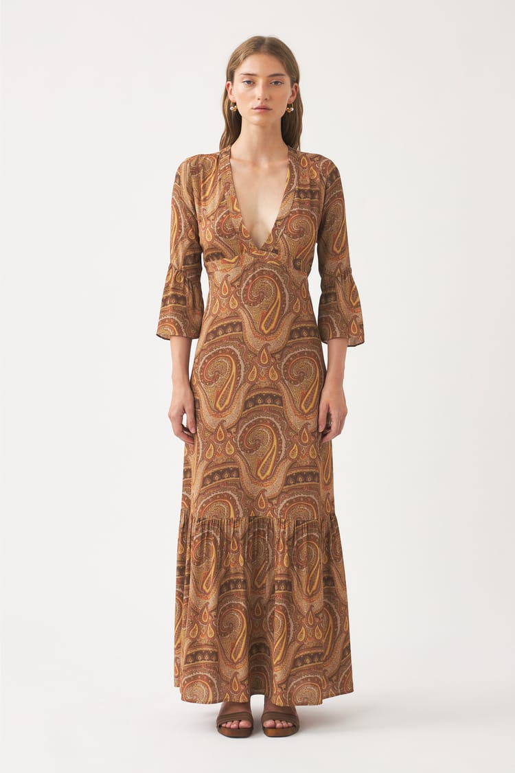 Antik Batik Robe Longue En Crêpe De Viscose Fluide Et Imprimé Cachemire