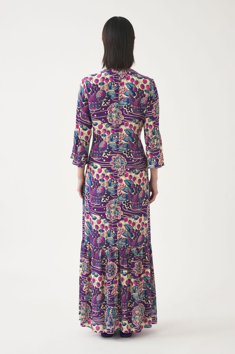 Antik Batik Robe Longue En Crêpe De Viscose Imprimé Violet Et Rose
