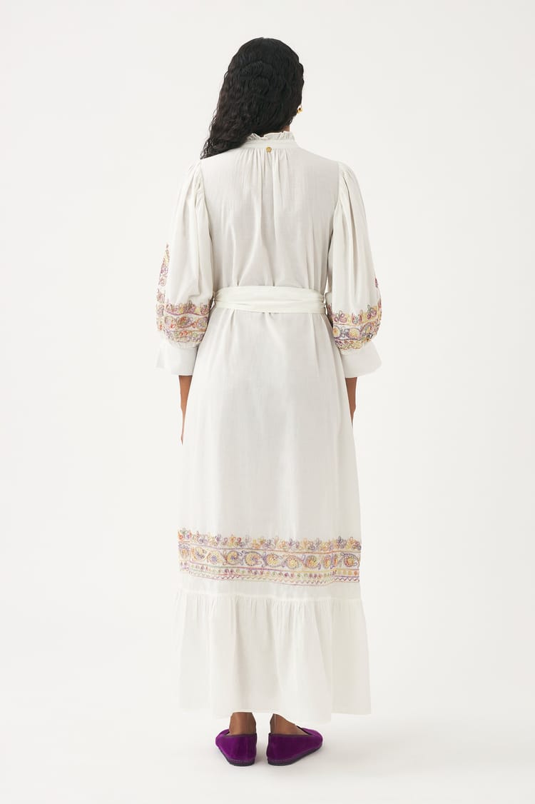 Antik Batik Robe Longue En Double Gaze De Coton Brodée De Fils Tie And Dye