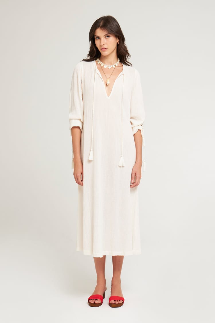 Antik Batik Robe Longue Fluide Blanche En Crêpe De Coton