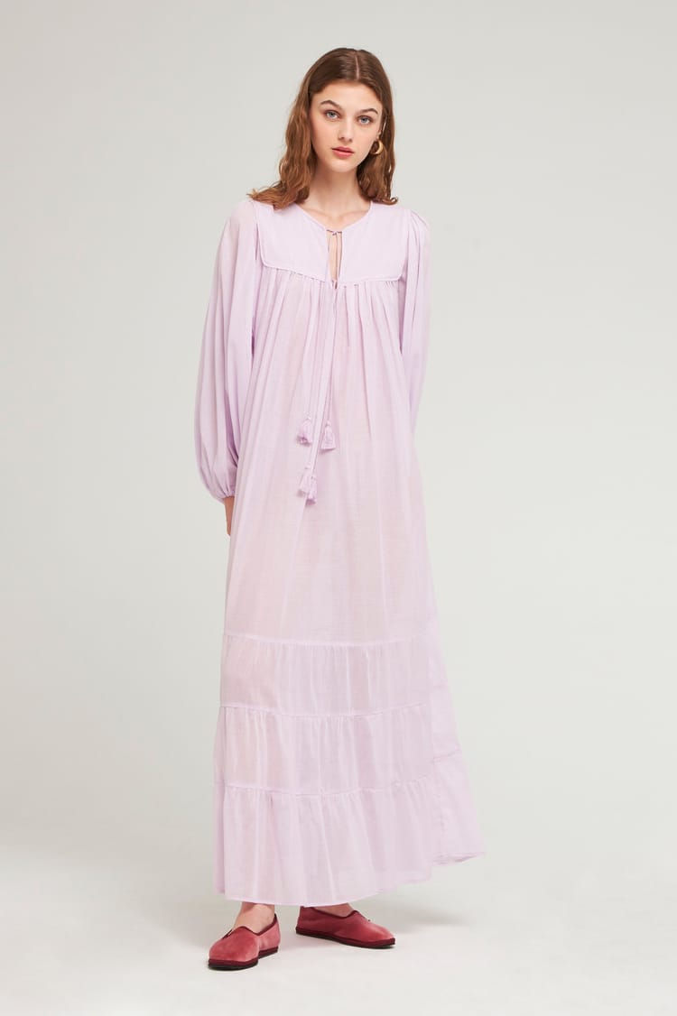 Antik Batik Robe Longue Fluide Et Unie En Voile De Coton Violet Clair