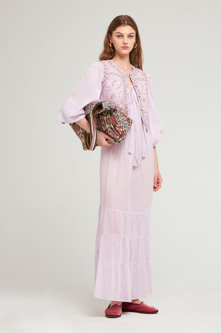 Antik Batik Robe Longue Fluide Et Unie En Voile De Coton Violet Clair