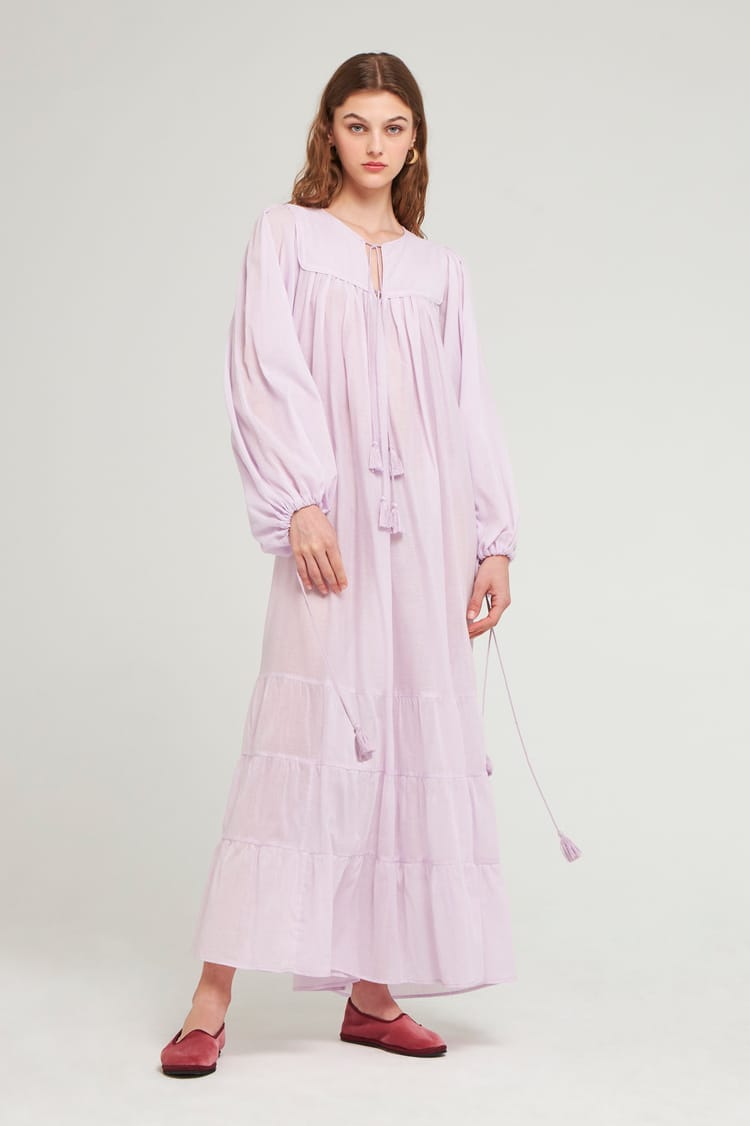 antik batik Robe longue fluide et unie en voile de Coton violet clair