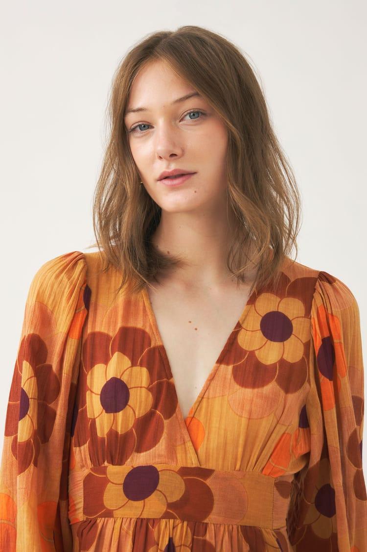 Antik Batik Robe Longue Fluide Orange En Gaze De Coton