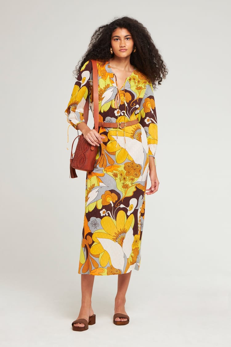 Antik Batik Robe Longue Imprimée Maxi Fleurs Allure Bohème Décontractée