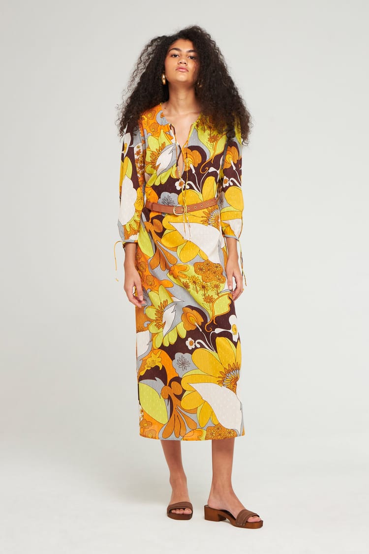 Antik Batik Robe Longue Imprimée Maxi Fleurs Allure Bohème Décontractée