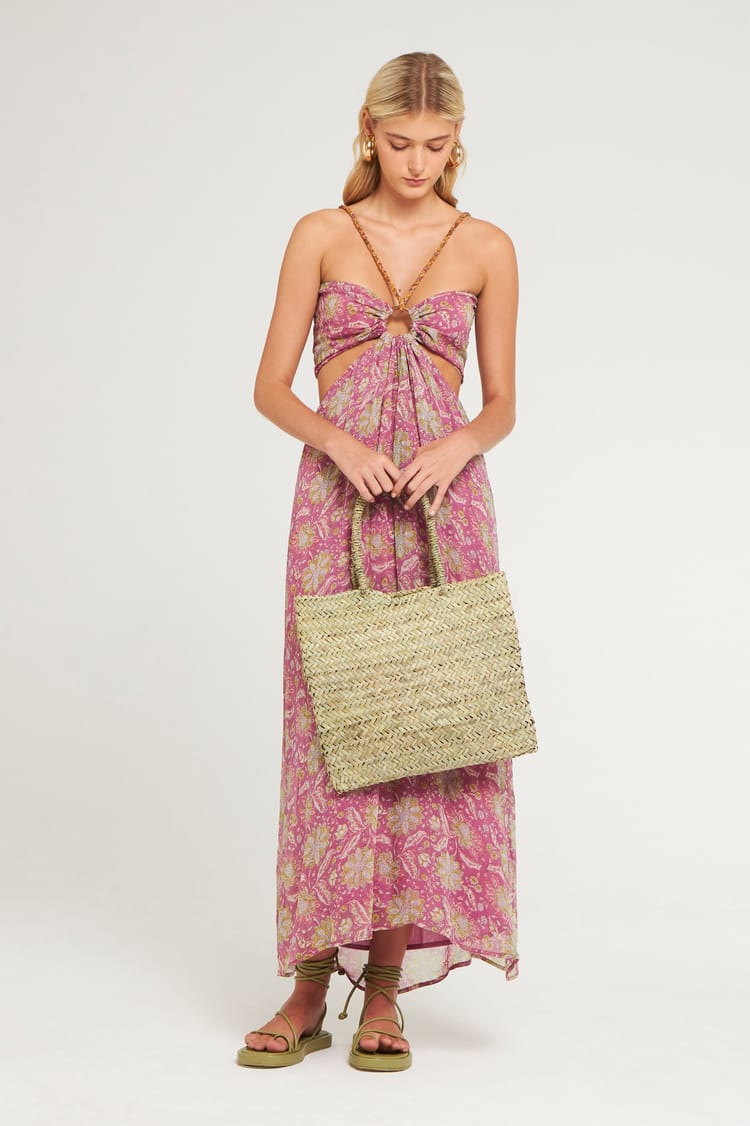 Antik Batik Robe Longue Rose En Chiffon De Viscose Bohème Chic