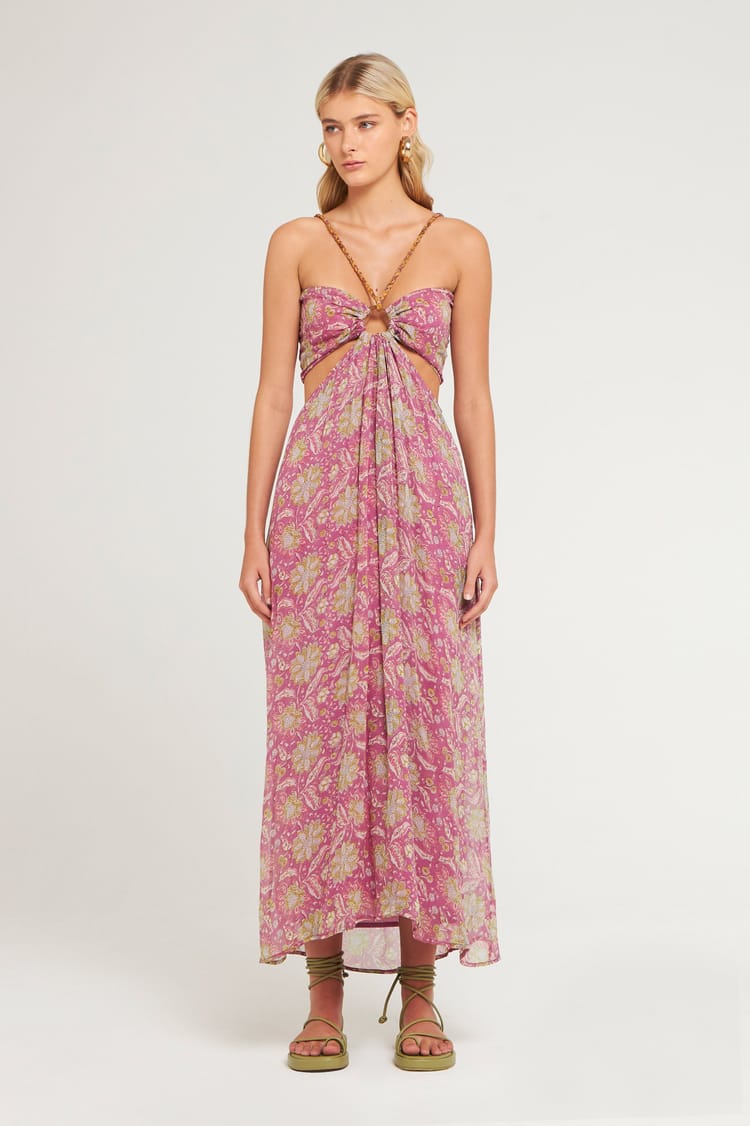 Antik Batik Robe Longue Rose En Chiffon De Viscose Bohème Chic