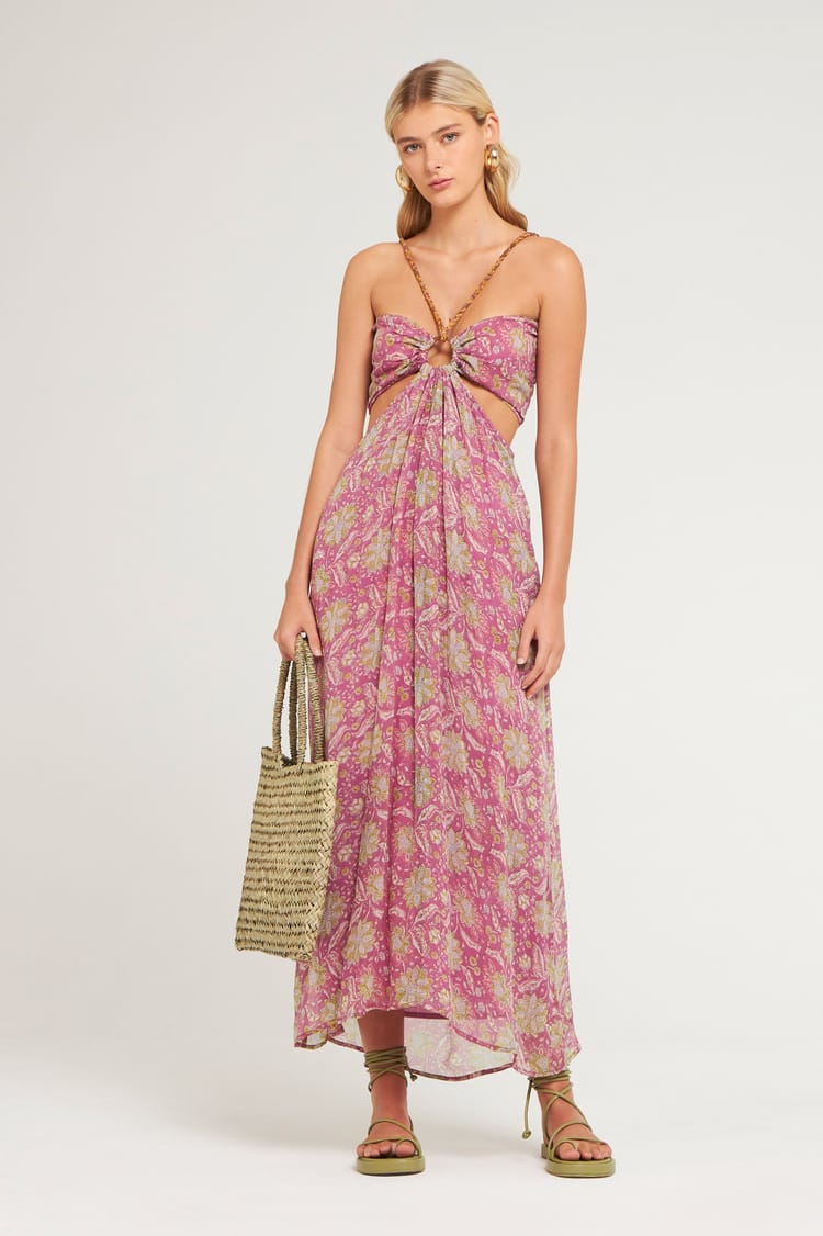 antik batik Robe longue rose en chiffon de viscose bohème chic