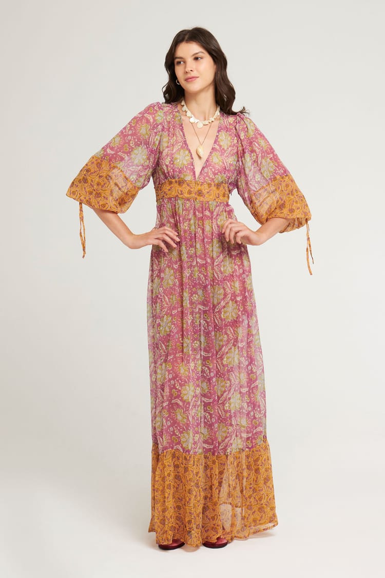 antik batik Robe longue rose et fluide en chiffon de viscose