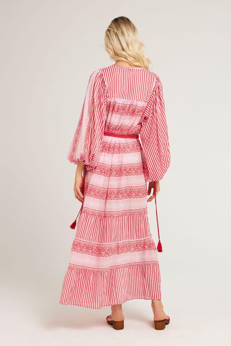 Antik Batik Robe Longue Rose Imprimée Inspiration Indienne