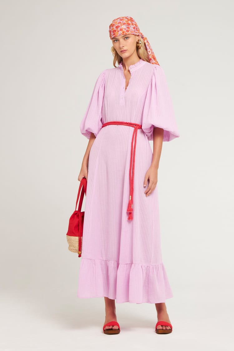 antik batik Robe longue rose pâle en crêpe de Coton