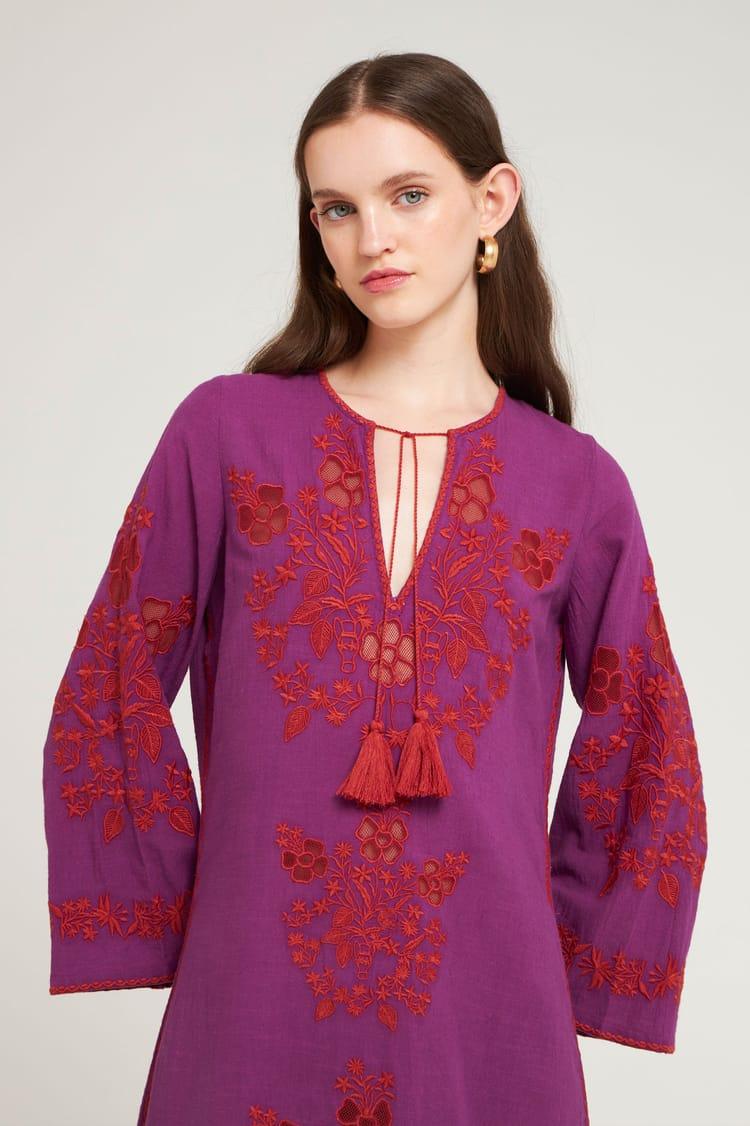Antik Batik Robe Longue Violette Avec Broderies Florales Cuivre