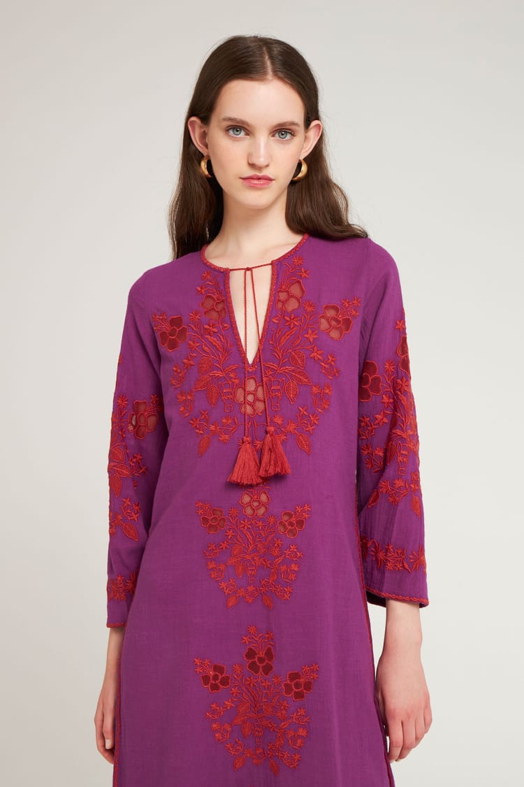 Antik Batik Robe Longue Violette Avec Broderies Florales Cuivre