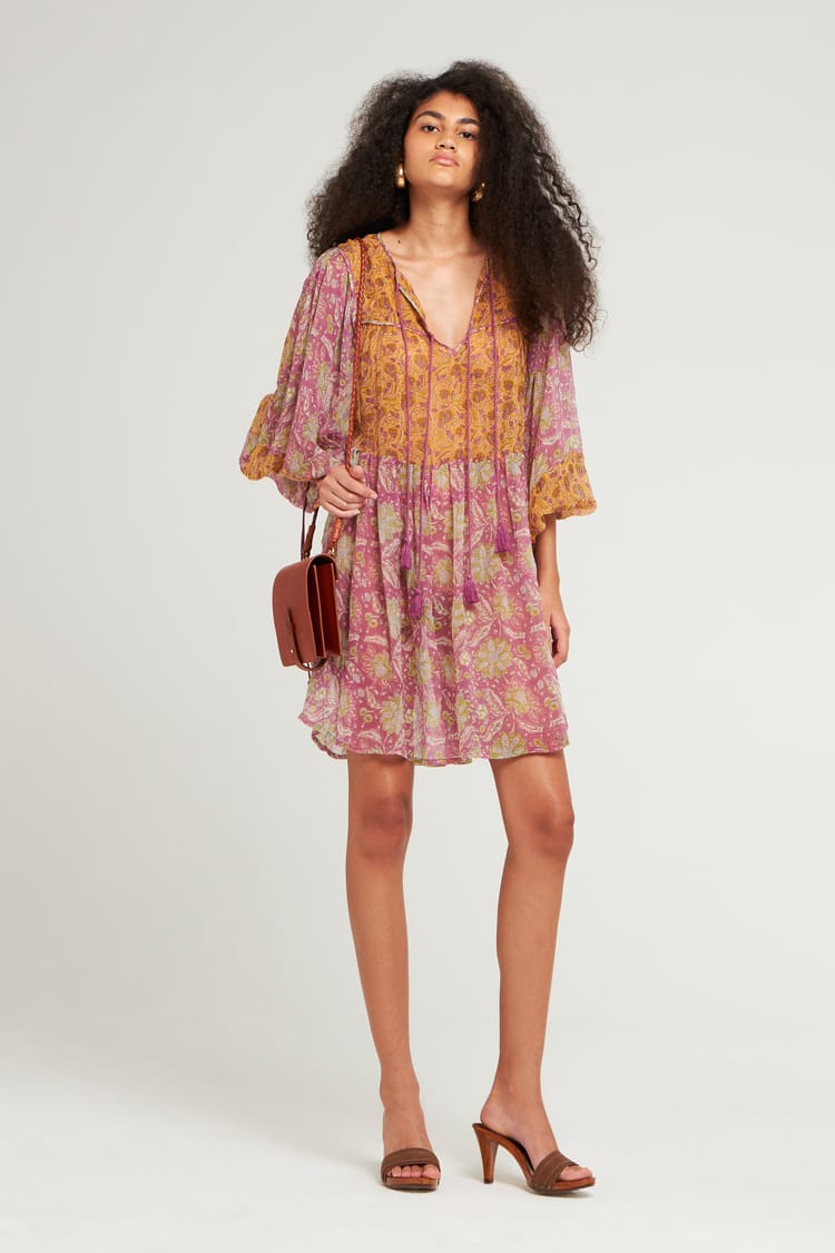 antik batik Robe rose courte et fluide en chiffon de viscose