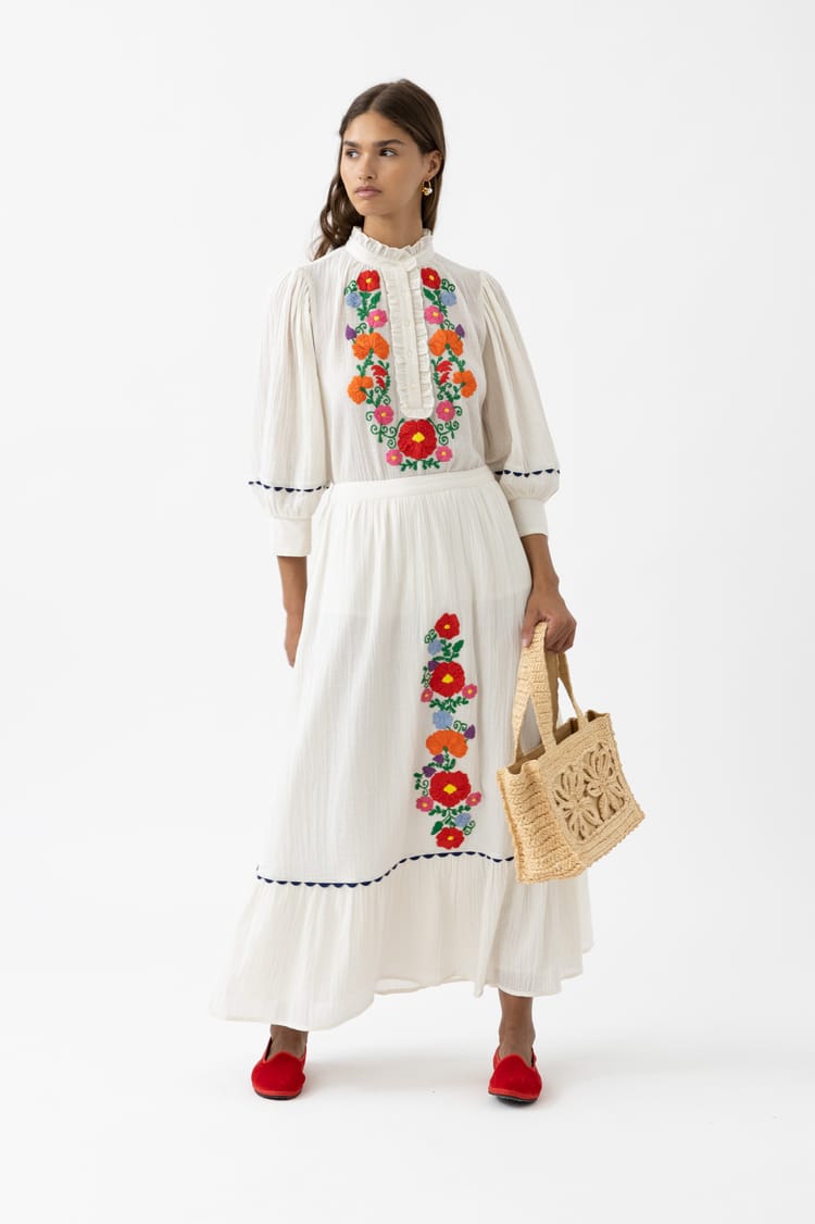 Antik Batik Sac En Raphia Tressé En Fleurs Et Franges