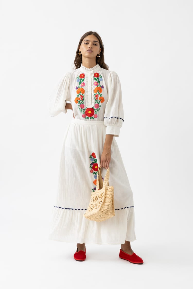 Antik Batik Sac En Raphia Tressé En Fleurs Et Franges