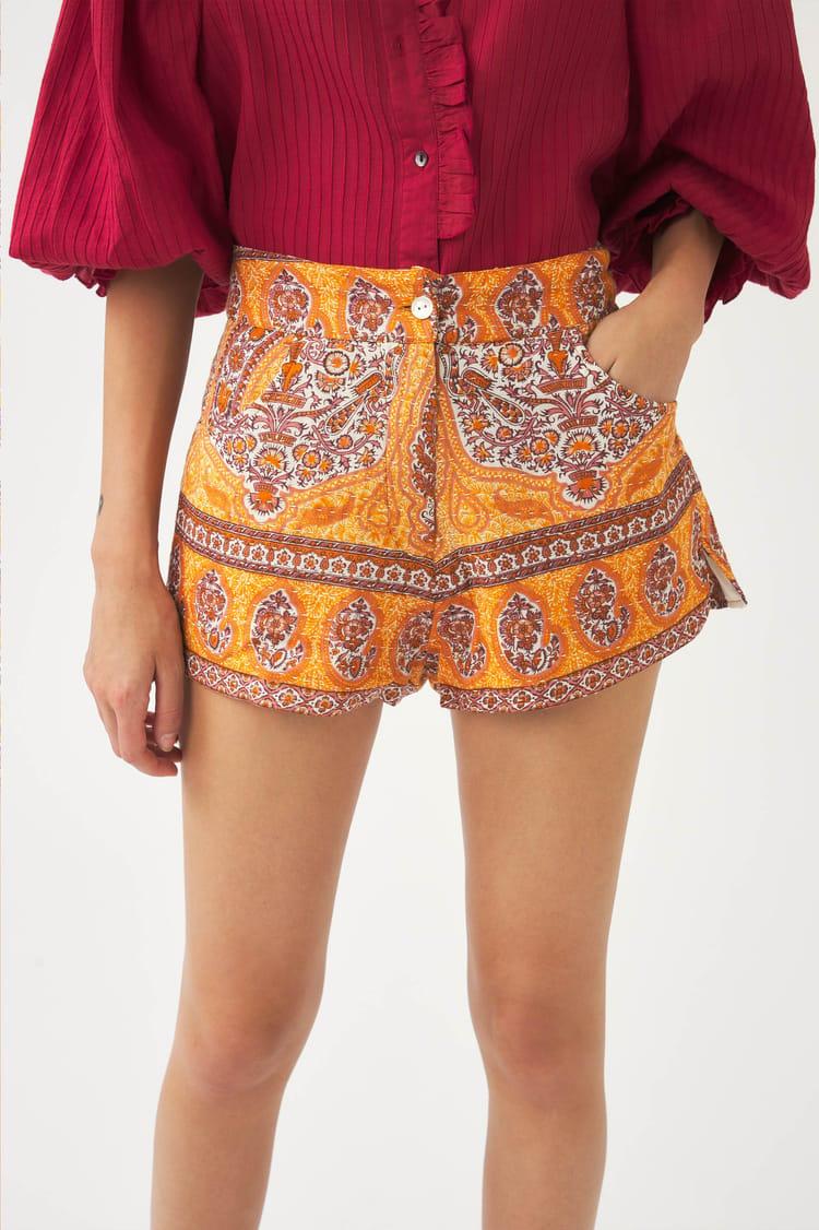 Antik Batik Short Orange Matelassé En Jacquard De Coton