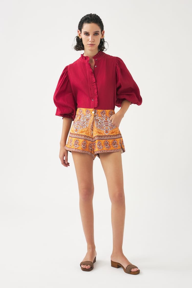 antik batik Short orange matelassé en jacquard de coton