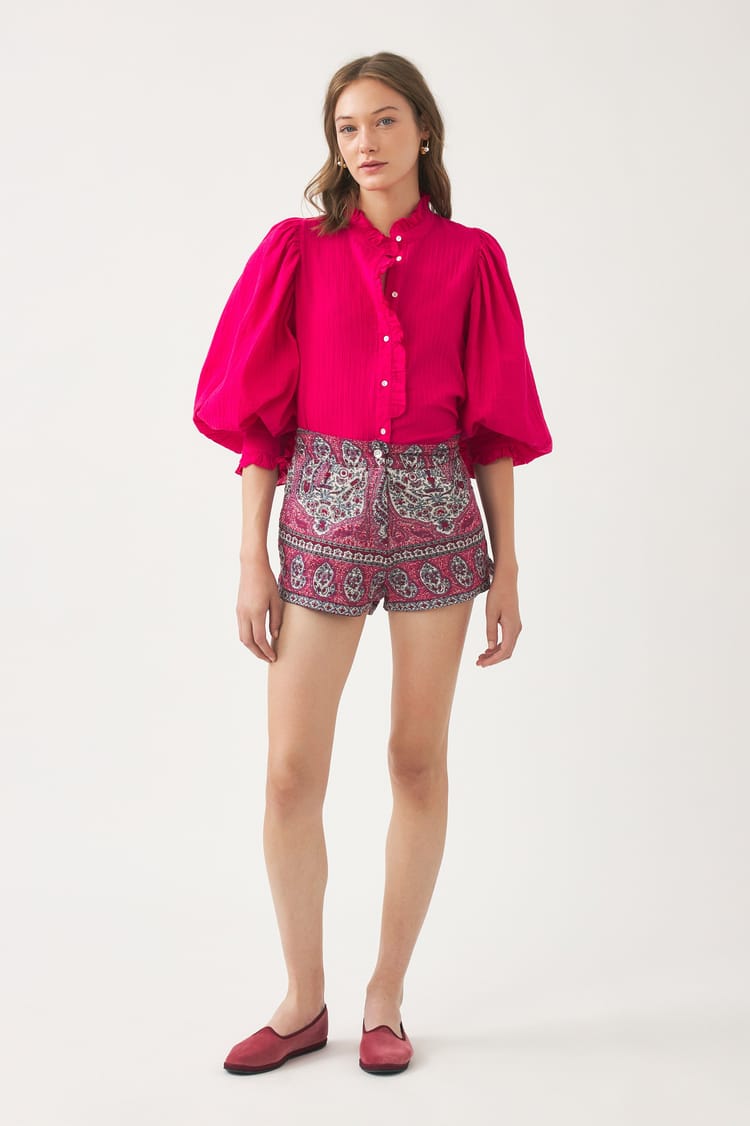 Antik Batik Short Rouge Matelassé En Jacquard De Coton