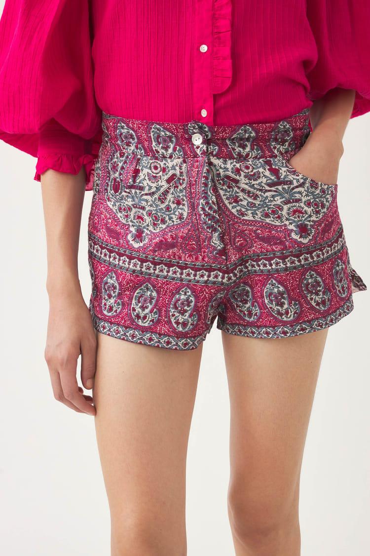 antik batik Short rouge matelassé en jacquard de coton