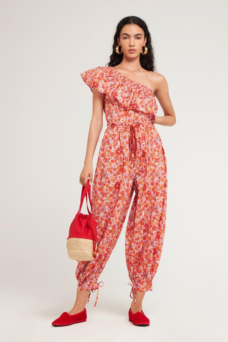 Antik Batik Top Asymétrique Rose Fleuri En Voile De Coton