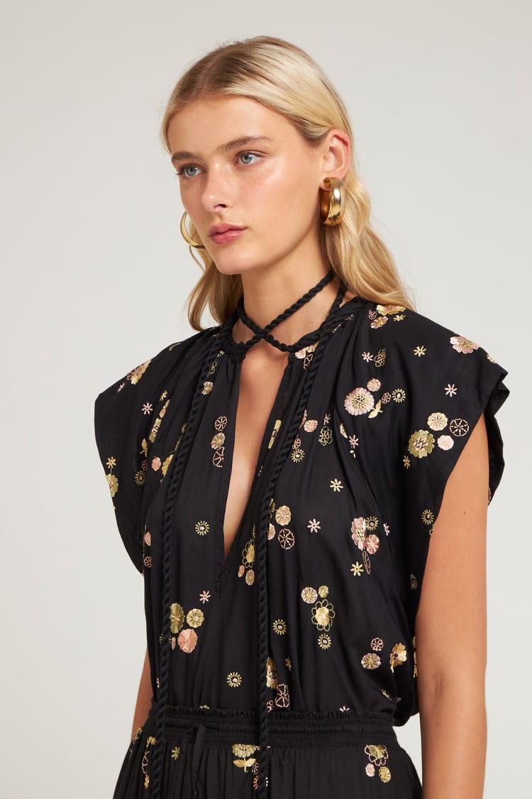 antik batik Top brodé en voile de viscose et Coton petites fleurs