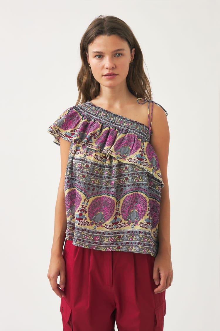 Antik Batik Top En Voile De Coton Avec Imprimé Paon
