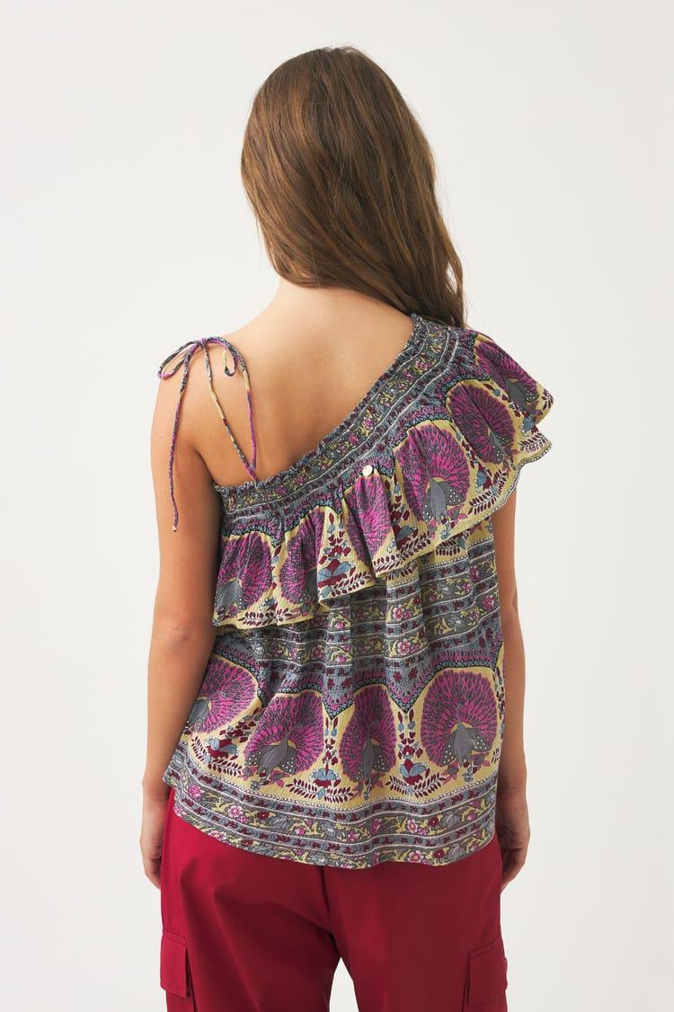 Antik Batik Top En Voile De Coton Avec Imprimé Paon