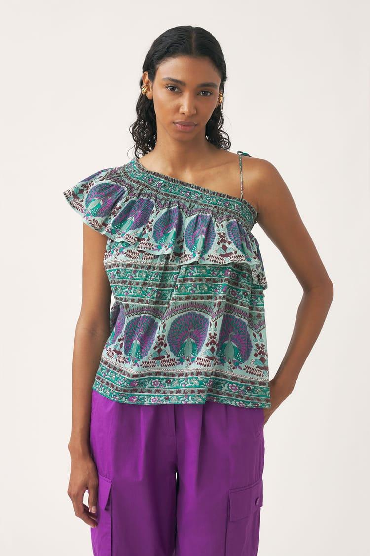 Antik Batik Top En Voile De Coton Avec Imprimé Paon
