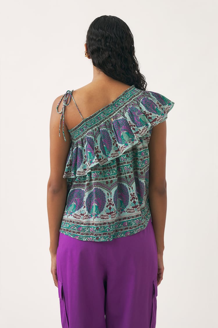 Antik Batik Top En Voile De Coton Avec Imprimé Paon