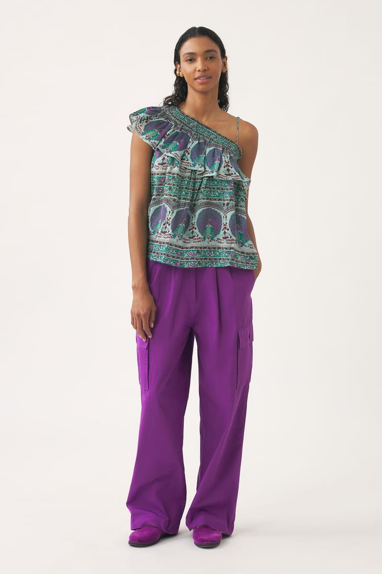 antik batik Top en voile de coton avec imprimé paon