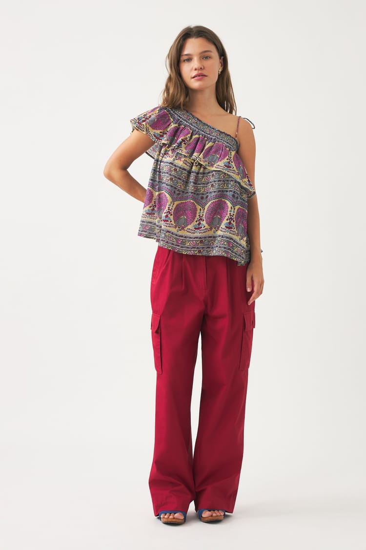 antik batik Top en voile de coton avec imprimé paon