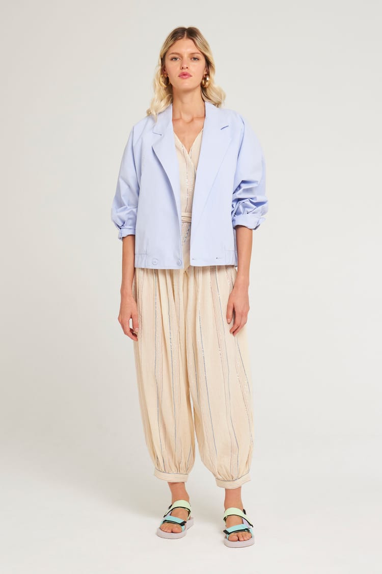 Antik Batik Veste Courte Croisée En Coton - Veste Inspiration 80's Bleue